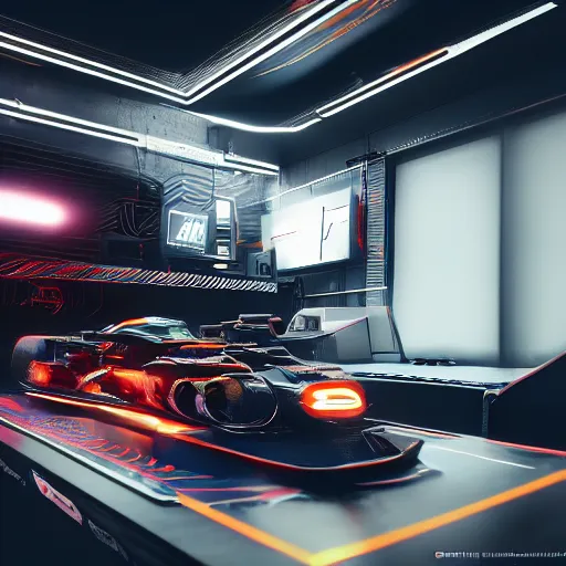 Image similar to a cyberpunk racing computer. Overpower, mat black metal, orange racing stripes, alienware, Beautiful dramatic dark moody tones and lighting, Ultra realistic details,cinematic atmosphere,studio lighting,shadows,dark background, Octane render,8K