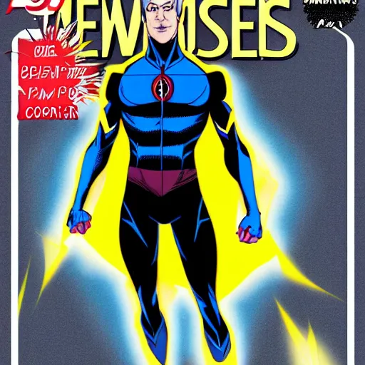 Prompt: reverse flash in blue outfit, dc comic cover
