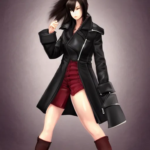 Image similar to high quality head and shoulders tifa lockhart wearing a coat, trending on artstation