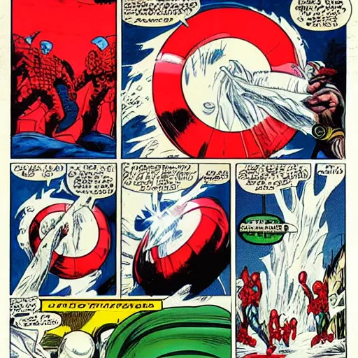 Image similar to a marvel comic of a white liquid that can morph into any item,