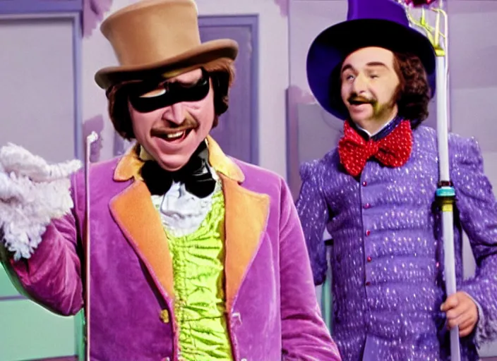 Image similar to film still of Post Malone as Willy Wonka in Willy Wonka and the Chocolate Factory 1971