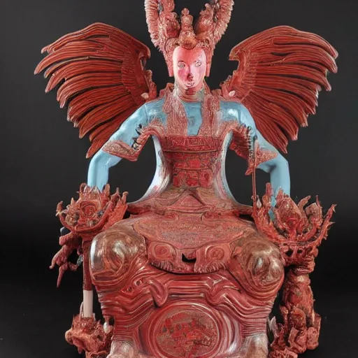 Image similar to museum angeline joile statue monument made from chinese porcelain brush face hand painted with iron red dragons full - length very very detailed by rutkowski symmetrical well proportioned