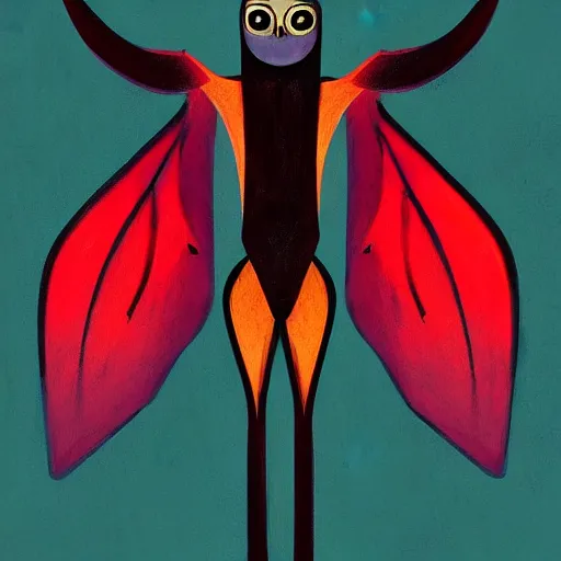 Image similar to an very happy upbeat humanoid mothman very stylized, slim, in the style of john park, digital art painting, winning award image, matte painting, light colours, superb, trending in artstation