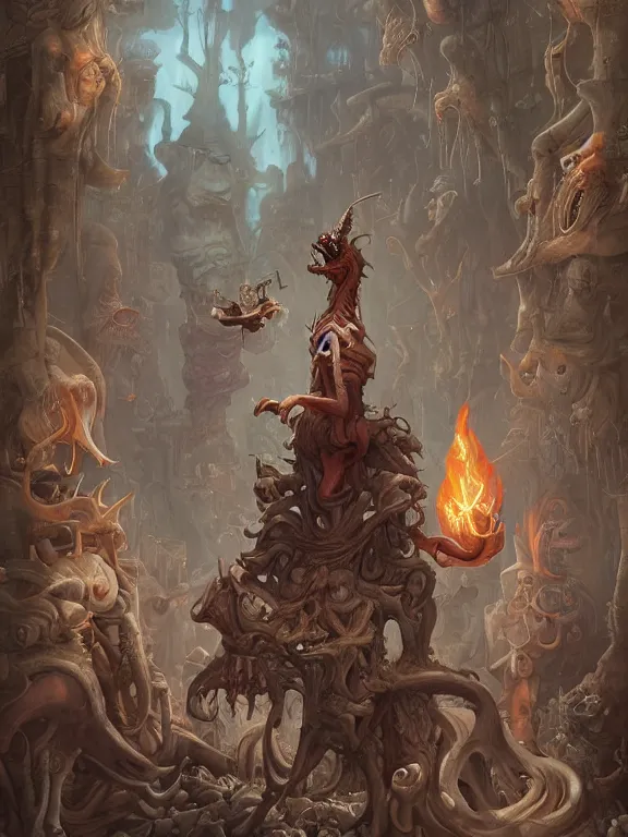 Prompt: A horror illustration layout of Brom, Gerald featuring Jar Jar Binks who is absorbing other lifeforms to makes him immortal ,by Peter Mohrbacher and andrew ferez and Maximilian Pirner and aaron horkey and peter gric,trending on artstation ,medieval,rococo,maximalist,glittering,masculine