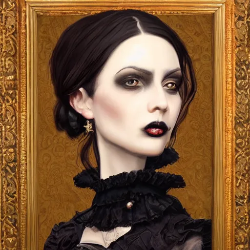 Prompt: a gothic woman at a royal party, oil painting, ultradetailed, artstation, ultradetailed, digital painting, ultradetailed