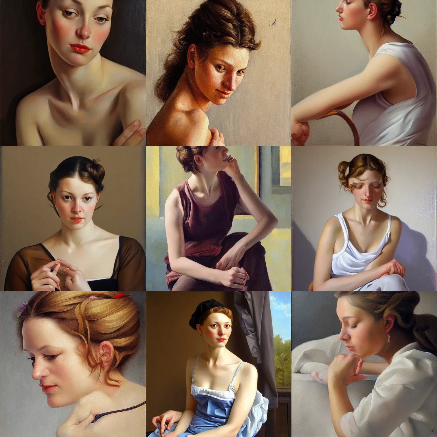 Prompt: painting of a french lady by francine van hove trending on artstation
