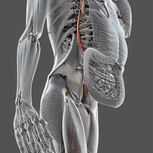 Prompt: detailed and intricate design of a full body of human anatomy, 3 d design, great finesse organic hyper detailed, engineering blueprints, technical drawings, calculus, stained paper, hyperrealistic, ultra detailed, 4 k, octane render, unreal engine