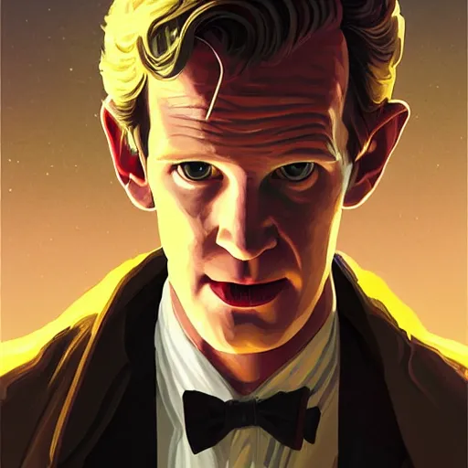 Prompt: doctor who, matt smith, star wars, brush strokes, heavy paint, portrait, rim light, fresh colors, gradients, highly detailed, digital illustration, concept art, smooth, sharp focus, pleasing aesthetics, josan gonzalez, ralph mcquarrie