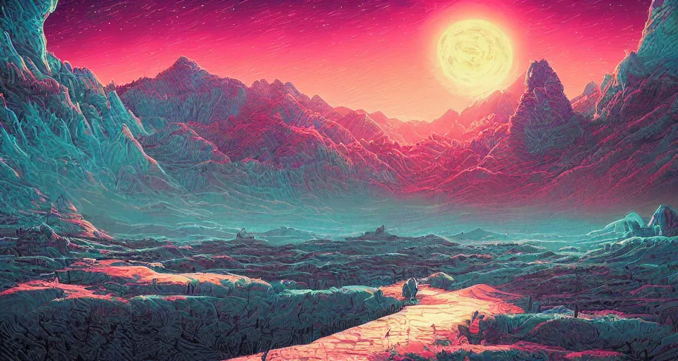 Prompt: a scifi landscape painting by Dan Mumford, by Tokio Aoyama,pastel colors
