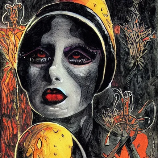 Image similar to post - punk cabaret album cover, black, white, orange, psychedelic, new age, magic, enki bilal