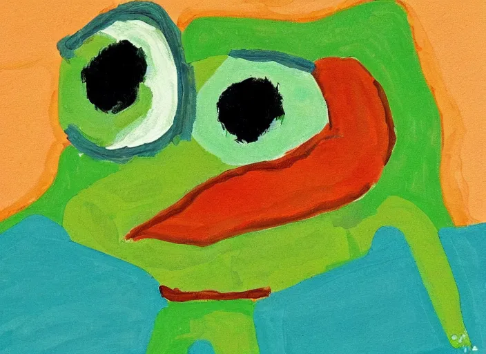 Prompt: portrait of pepe tge frog hiking franconia ridge new hampshire in autumn, artwork by etel adnan