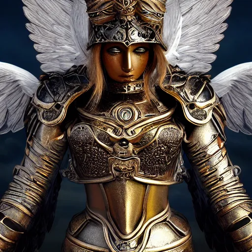 Image similar to beautiful angel warrior with ornate armour, highly detailed, 4k, HDR, smooth, sharp focus, hyper realistic, high resolution, award-winning photo