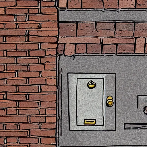 Image similar to award winning, detailed illustration of a hidden alcove built into the bricks on the side of the safe house. from within it, a crewmember could watch the street for signs of danger.