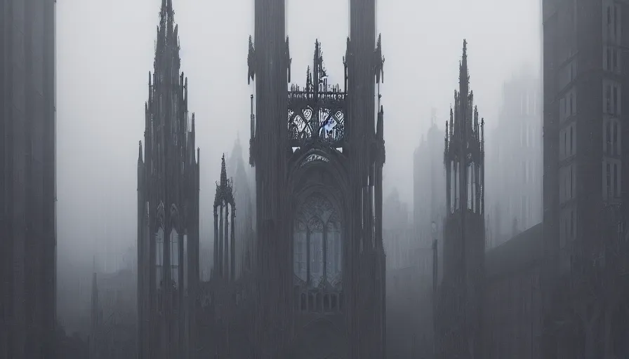 Image similar to strees view of neo - gothic brussels, fog, hyperdetailed, artstation, cgsociety, 8 k