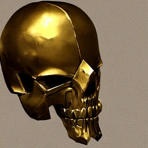 Prompt: 3d render of gold skull knight helmet, hyper realistic, unreal, craig mullins, alex boyd, lord of the rings, game of thrones, dark souls, artstation, warhammer, unreal