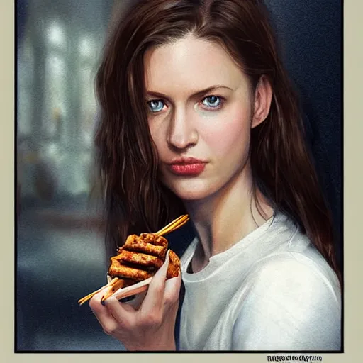 Image similar to portrait of a brunette skinny irish woman with blu eyes eating kebab, light stubble with red shirt inside victorian mansion ,digital art,photorealistoc,art by greg rutkowski,hyperdetailed,western comic style,comic,comic style,sharp lineart,professional lighting,deviantart,artstation,trevor henderson,rossdtaws,cinematic,dramatic