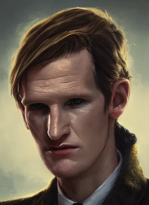 Prompt: A fancy portrait of Matt Smith by Greg Rutkowski, Sung Choi, Mitchell Mohrhauser, Maciej Kuciara, Johnson Ting, Maxim Verehin, Peter Konig, Bloodborne, 8k photorealistic, cinematic lighting, HD, high details, dramatic, atmospheric , trending on artstation