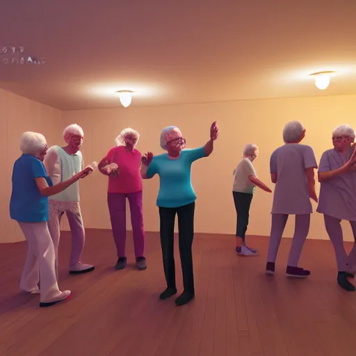 Image similar to photography of old people raving in retirement home by Alexis Dibiasio Rendered in VRAY.