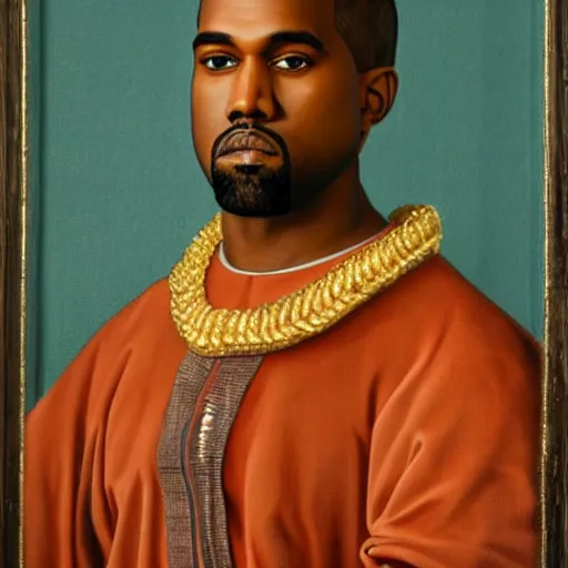 Image similar to a renaissance style portrait painting of kanye west wearing a crown