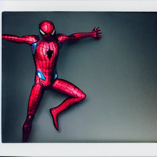 Image similar to a single iron man and spider - man hybrid, dslr, polaroid