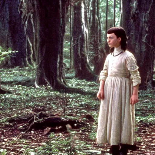 Prompt: arya stark in The Emerald Forest(1985)