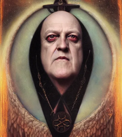 Prompt: A Magical Portrait of Aleister Crowley as the Great Mage of Thelema, art by Tom Bagshaw and Keith Parkinson and Daniel Dos Santos