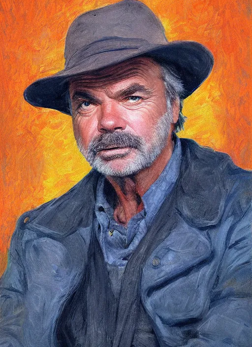 Image similar to portrait of sam neill, digital art in the style of monet, trending on artstation