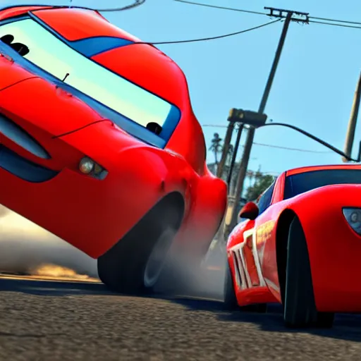 Image similar to lighting mcqueen in gta v, ingame, 4 k