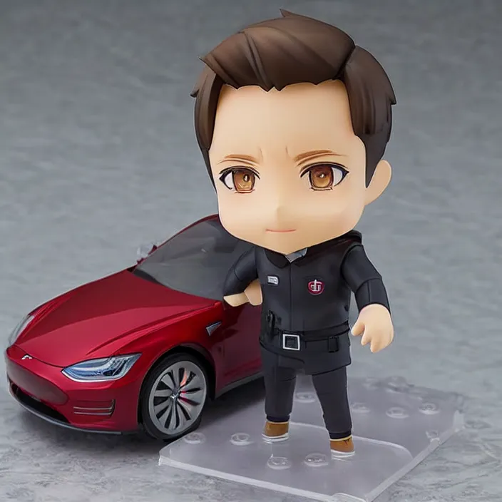 Image similar to a anime nendoroid of elon musk, car tesla 3, figurine, product photo, detailed