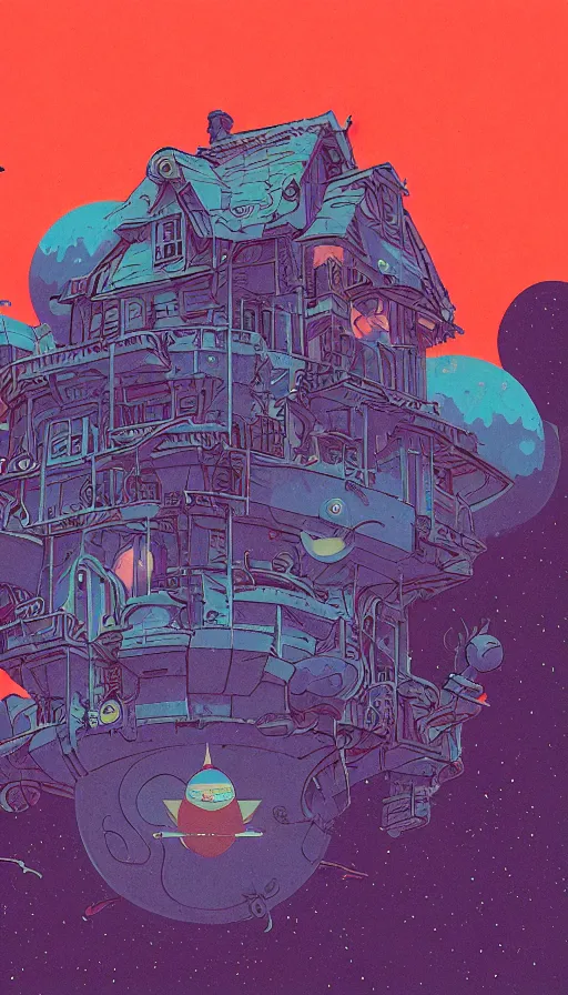 Image similar to witch planet house space, sharp focus, james gilleard, moebius, print, risograph, cinematic, game art