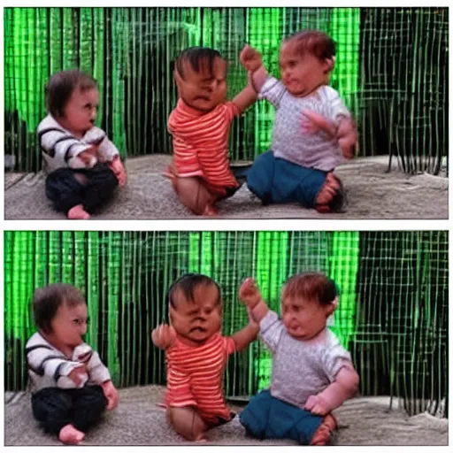 Prompt: babies reenacting the movie matrix