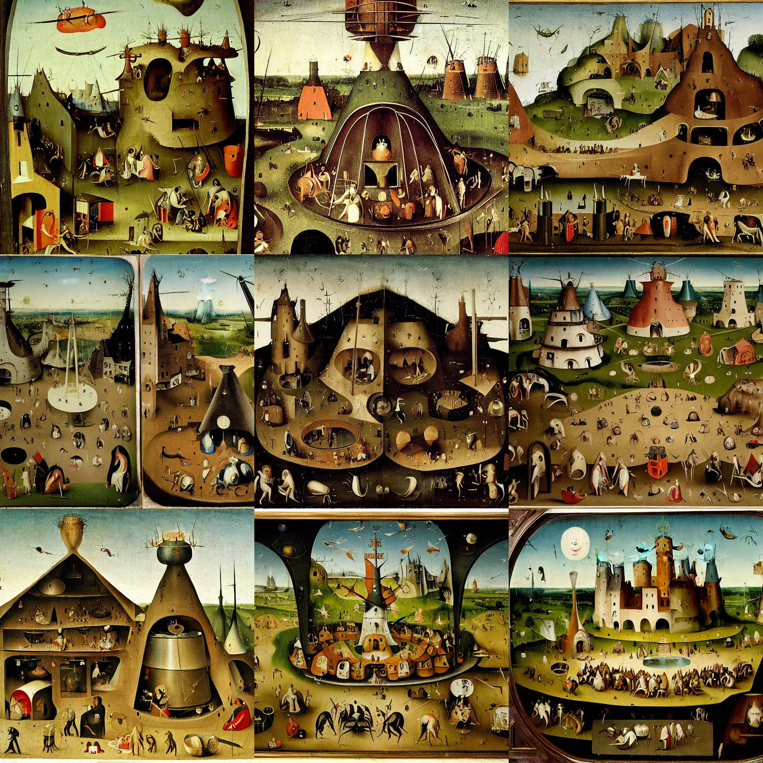 Prompt: wimmelbilder of a brewery, painting by Hieronymus Bosch