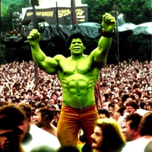 Image similar to hulk performing at woodstock