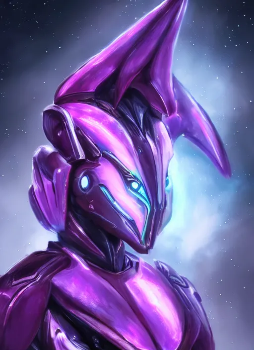 Image similar to cinematic goddess close shot, galactic sized proportional stunning beautiful hot female warframe, sleek mecha female dragon head, metal ears, led purple eyes, smooth fuschia skin, smooth silver armor, floating in space, holding a galaxy, epic proportions, epic size, epic scale, furry art, dragon art, giantess art, warframe fanart, furaffinity, octane