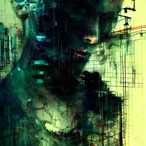 Image similar to a dark cyberpunk dream of wires broken skulls skin cybernetic machines and decay moody hyperrealism 8 k photo atmospheric by jeremy mann francis bacon and agnes cecile ink drips paint smears digita glitches glitchart