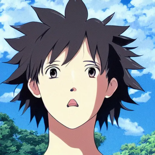 Image similar to teenager boy with Fragile looking beautiful portrait face looking up made by Studio Ghibli highly detailed art, beautiful scene, sharp focus, smooth, 8k, anime art, nostalgic