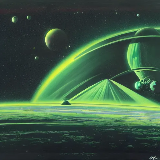 Image similar to Green nebula without planets, Syd Mead, John Harris, Federico Pelat,