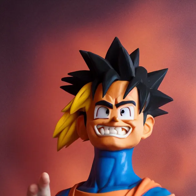 Image similar to portrait of happy goku made of clay, artstation, artgerm, hyper detailed, bokeh