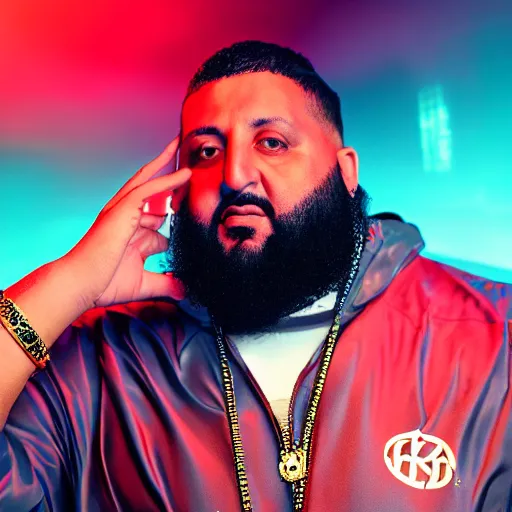 Prompt: ultra detailed portrait photo of dj khaled in a studio, blue, under red and yellow cinematic lighting