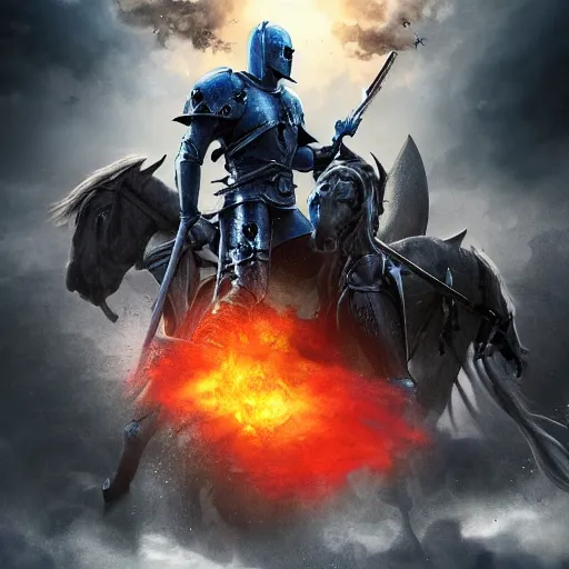 Prompt: cinematic digital art of the last knight from heaven fighting the hordes from hell making this last stand to protect the holy kingdom of heaven as they attack from below