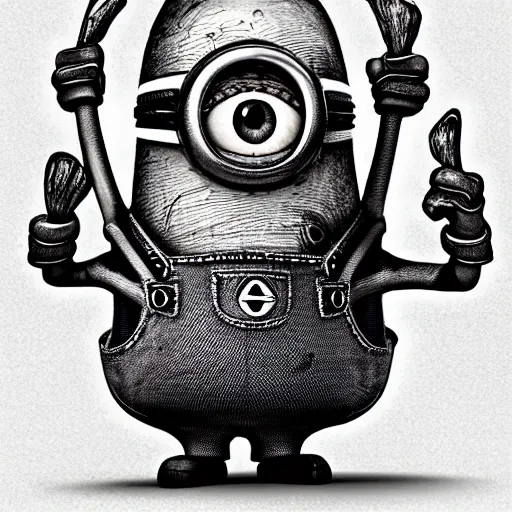 Image similar to a minion drawn in the style of hr giger