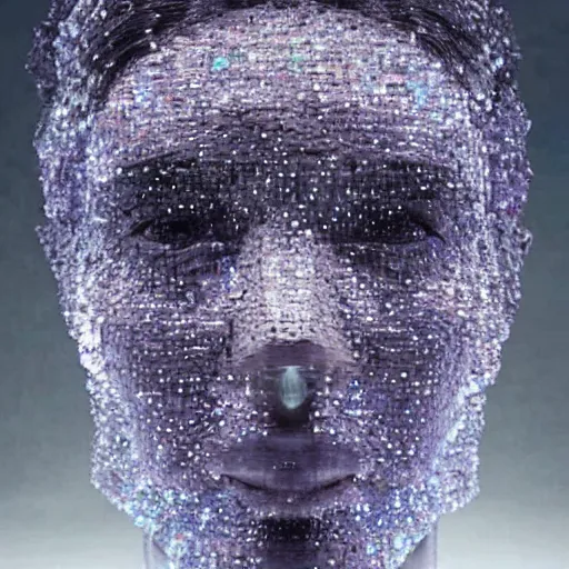 Image similar to a beautiful human face made out of crystal