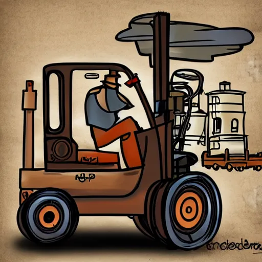 Image similar to Forklift in a steampunk setting