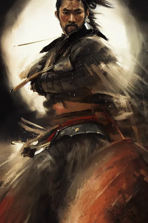 Image similar to samurai warrior, close - up portrait, fierce, intricate, elegant, volumetric lighting, scenery, digital painting, highly detailed, artstation, sharp focus, illustration, concept art, ruan jia, steve mccurry