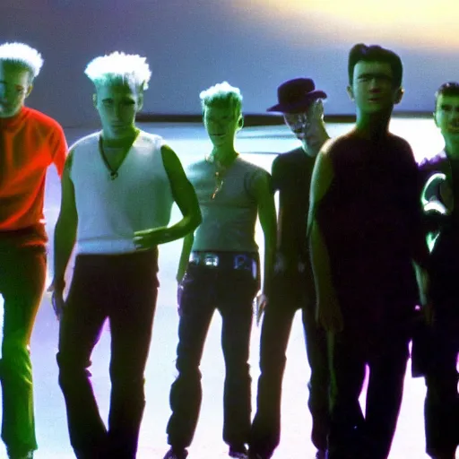 Image similar to a group of aliens that look like the music group new kids on the block, 8 k, movie still