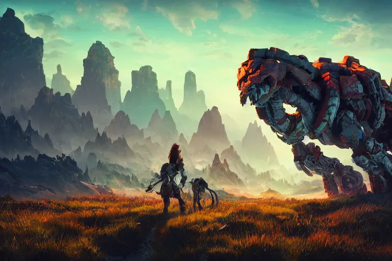 Image similar to tremortusk machine creature robot of horizon forbidden west horizon zero dawn radiating a glowing aura global illumination ray tracing hdr fanart arstation by ian pesty and alena aenami artworks in 4 k