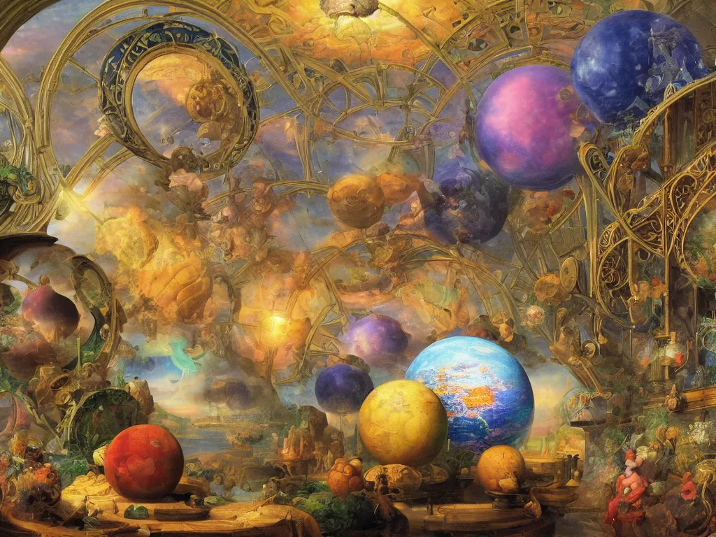 Image similar to the universe is a spheroid region 7 0 5 meters in diameter, sunlight study, art nouveau, 3 d render, by jan davidz de heem and frederic edwin church and ( ( ( ( ( lisa frank ) ) ) ) )