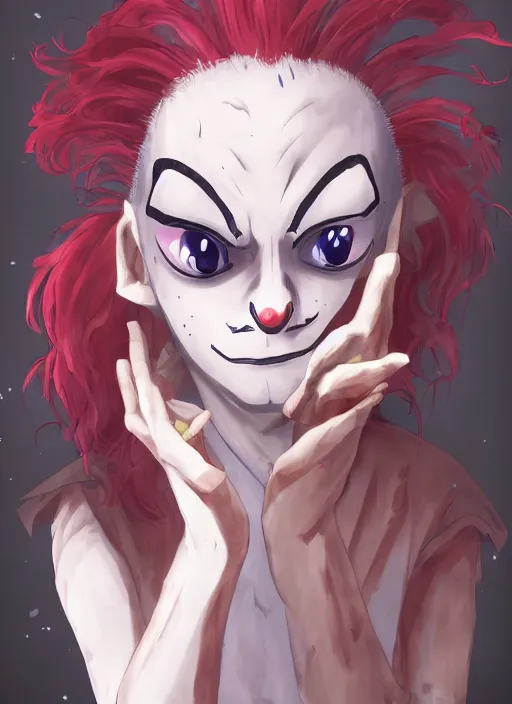 Prompt: portrait of the depressed clown removing his makeup, anime fantasy illustration by tomoyuki yamasaki, kyoto studio, madhouse, ufotable, trending on artstation