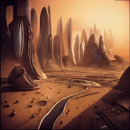 Image similar to “a futuristic city on mars”