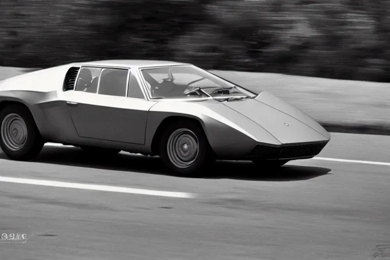 Image similar to 1969 Lamborghini LP400, movie still, speed, cinematic Eastman 5384 film